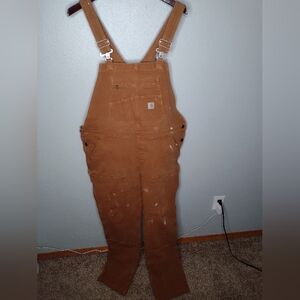 Carhartt Women  Brown Overalls XL Canvas Rugged Flex Bib Loose 4566 W Work